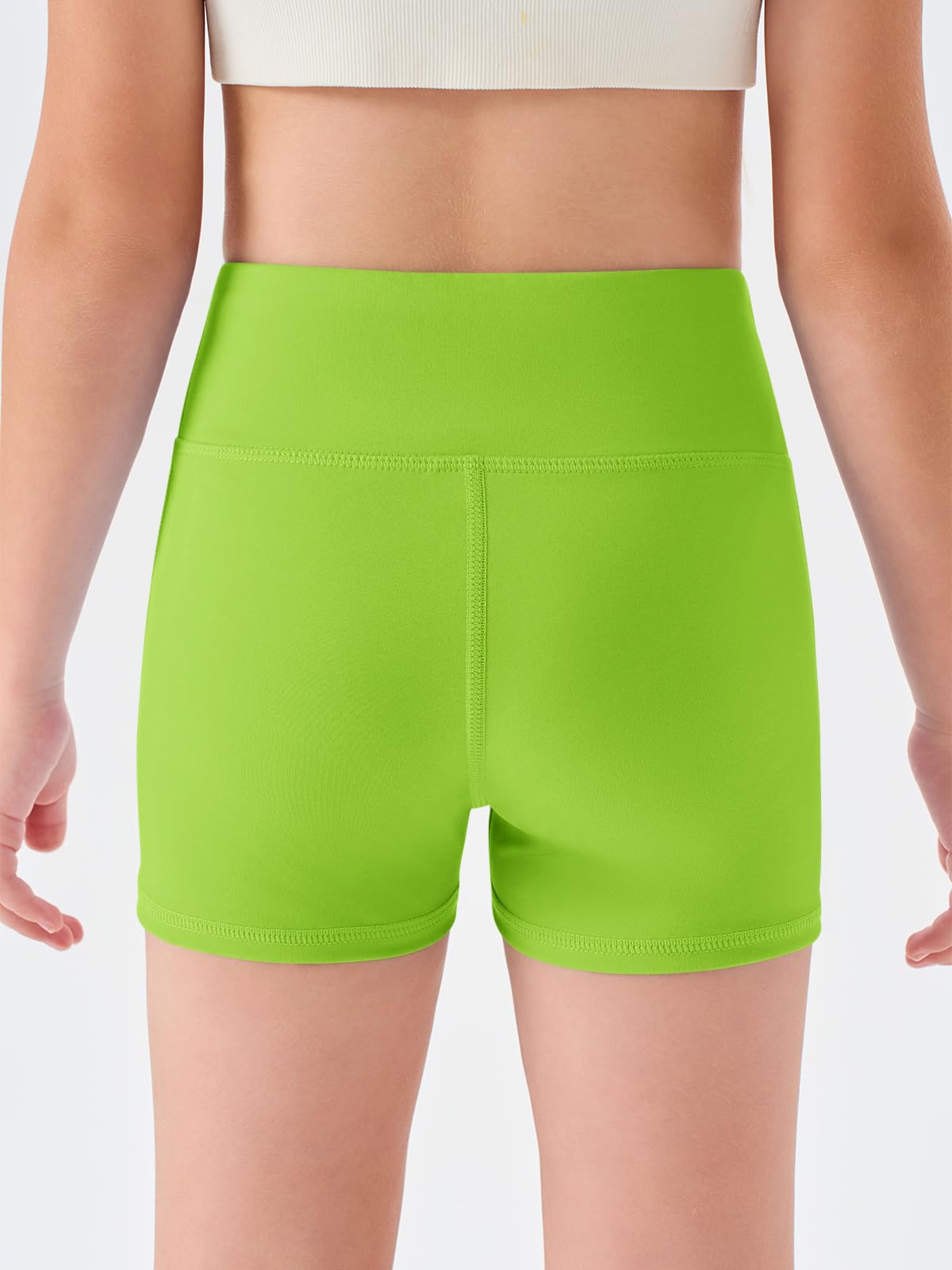 Haloumoning Girls Athletic Shorts Kids High Waisted Yoga Dance Biker Shorts Comfy Gymnastics Shorts 5-14Y Neon Green