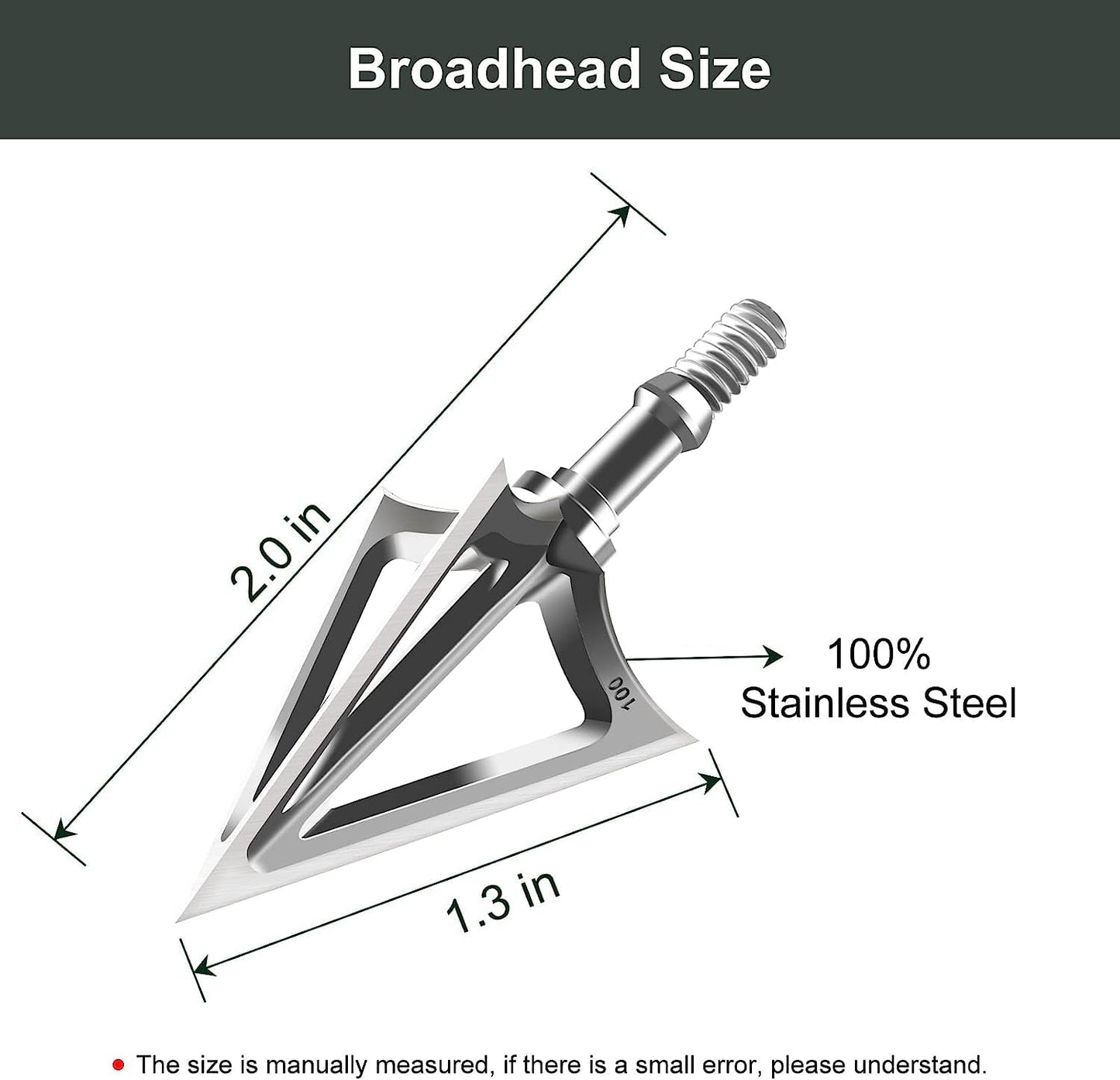 6/12 Pack Hunting Broadhead 100 Grain 420 Stainless Steel 3 Fixed Blade Broadheads Arrow Tips Archery Arrowhead for Crossbow and Compound Bow