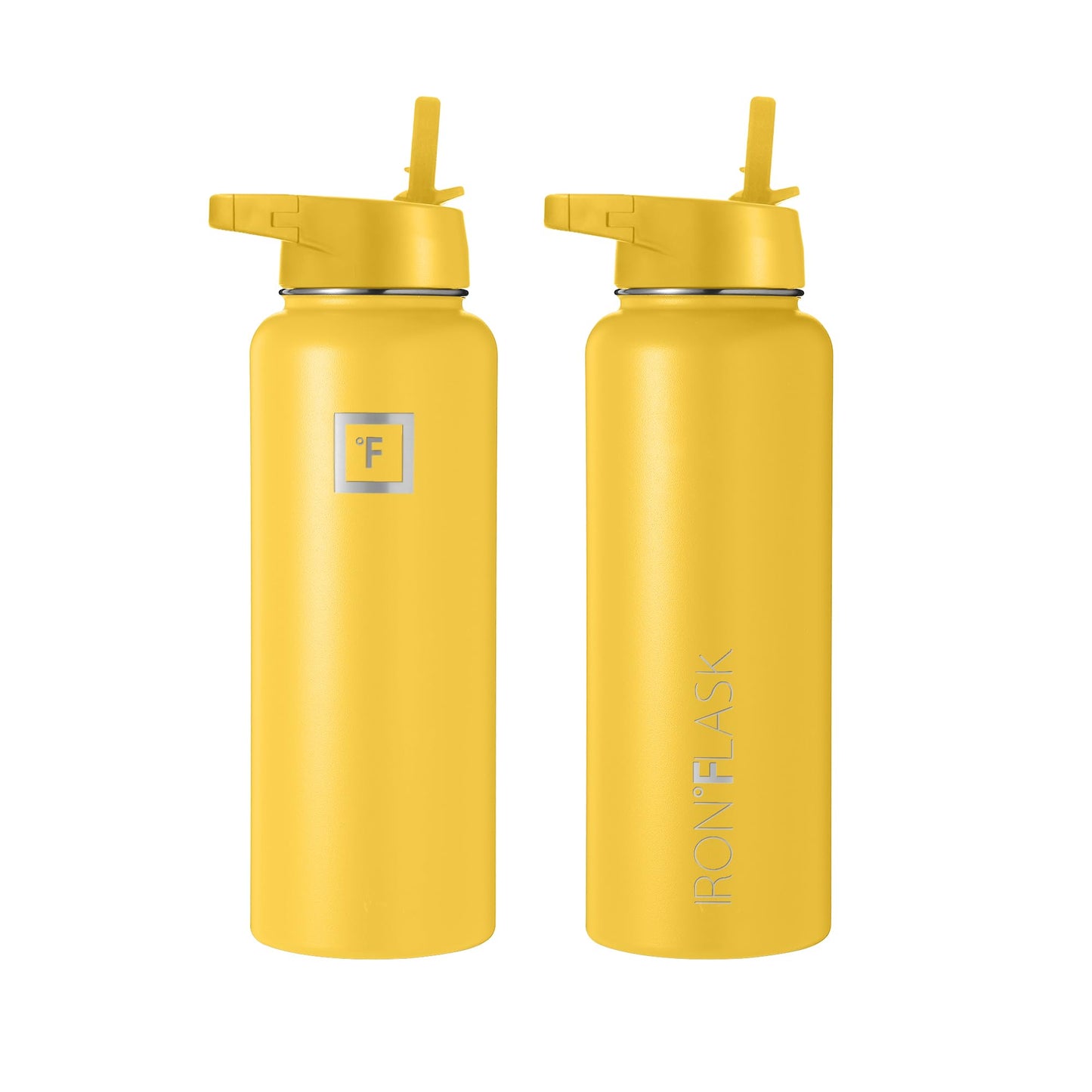 IRON °FLASK Sports Water Bottle - Wide Mouth with 3 Spout Lids - Stainless Steel Gym & Outdoor Bottles for Men, Women & Kids - Double Walled, Insulated Thermos, Metal Canteen - Honey Yellow, 40 Oz