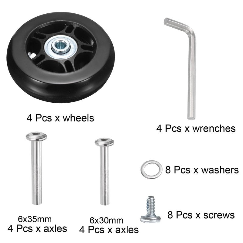 uxcell Luggage Wheels Replacement 70 x 19 mm/2.8" x 0.8" Rubber Swivel Caster Bearing Wheels Repair Kits for Suitcase Inline Outdoor Skate, Black 2Set