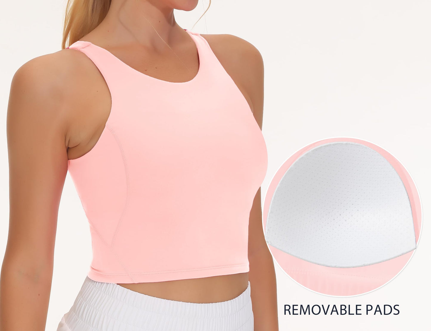 THE GYM PEOPLE Women's Sports Bra Sleeveless Workout Tank Tops Running Yoga Cropped Tops with Removable Padded Pink