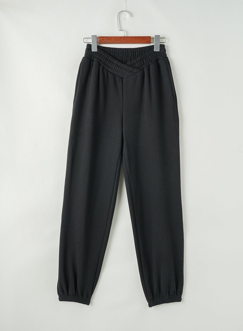 Herseas Women's Black V Crossover Elastic High Waist Sweatpants Y2K Jogger Pants Comfy Fleeced Cozy Long Pants X-Large