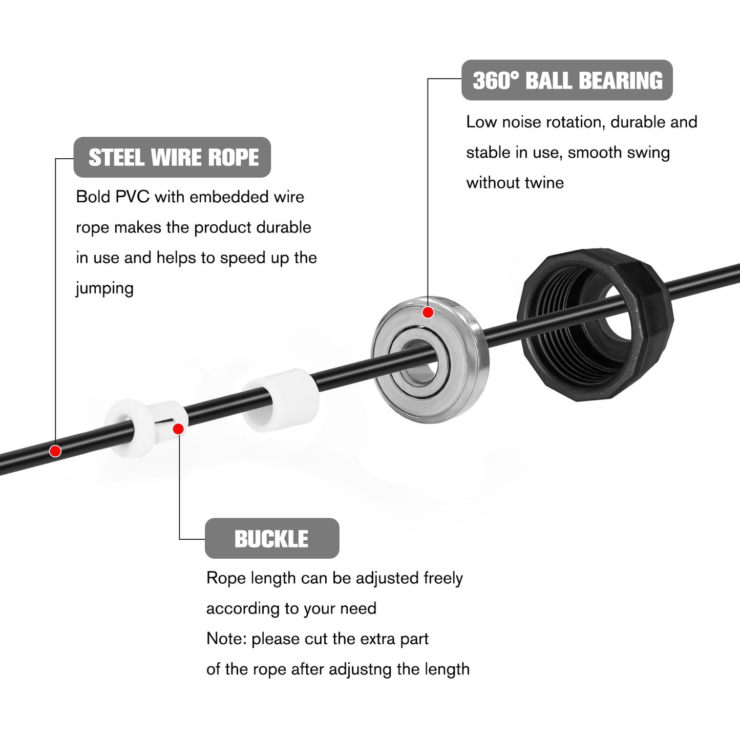 BLEUM CADE Adjustable Jump Rope, Skipping Rope with Ball Bearings, with Foam Handles for Fitness, Home Exercise & Slim Body, for Kids, Men, and Women