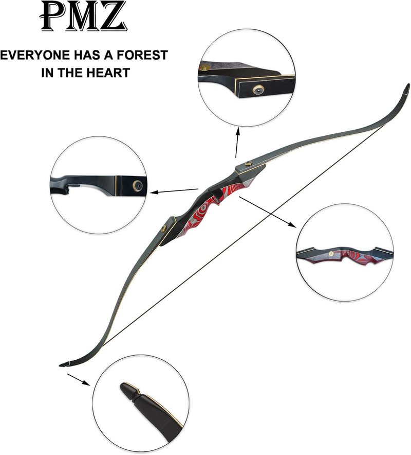 PMZ Recurve Bow and Arrow Set - 60'' Wooden Takedown Bow for Youth & Adults | Right-Handed, 20-60 lbs Archery Kit