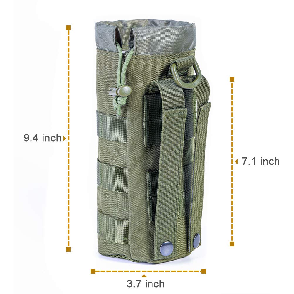 Upgraded Sports Water Bottles Pouch Bag, Tactical Drawstring Molle Water Bottle Holder Tactical Pouches, Travel Mesh Water Bottle Bag Tactical Hydration Carrier (Army-1Pack)