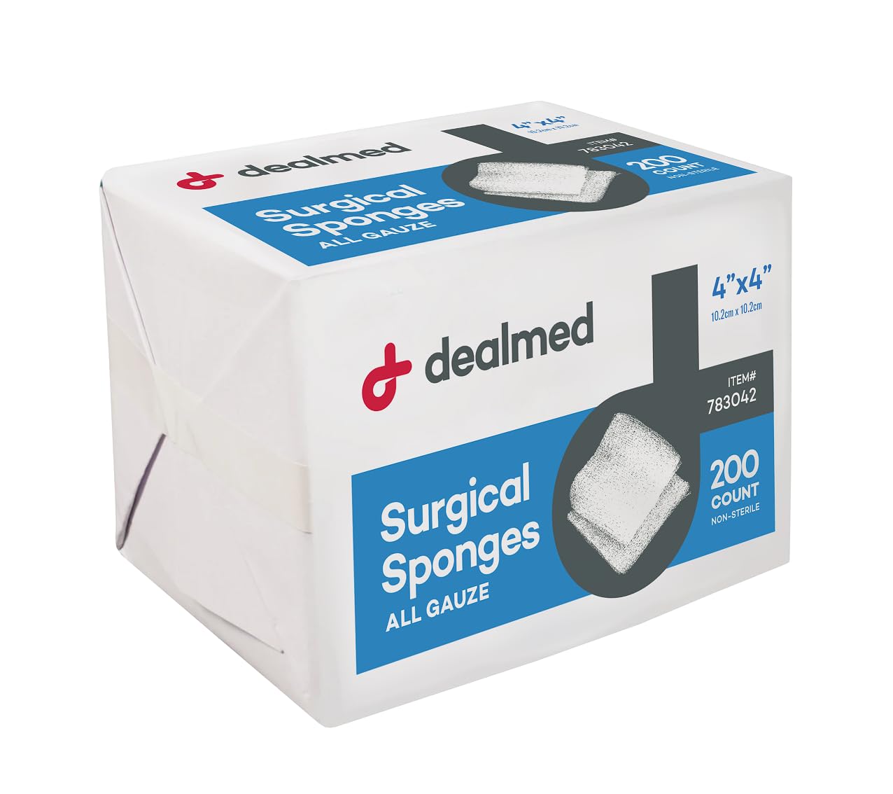 Dealmed 4" x 4" Surgical Sponges, 8-Ply, Non-Woven Absorbent Gauze Sponges for Wound Care, First Aid Kits and Medical Facilities, 200 Count (Pack of 4)