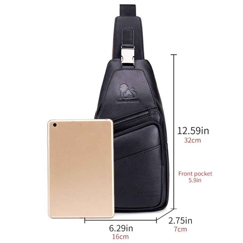 Pundarika Leather Sling Bag for Men - Crossbody Shoulder & Chest Bag; Multifunctional Travel & Hiking Backpack - Black