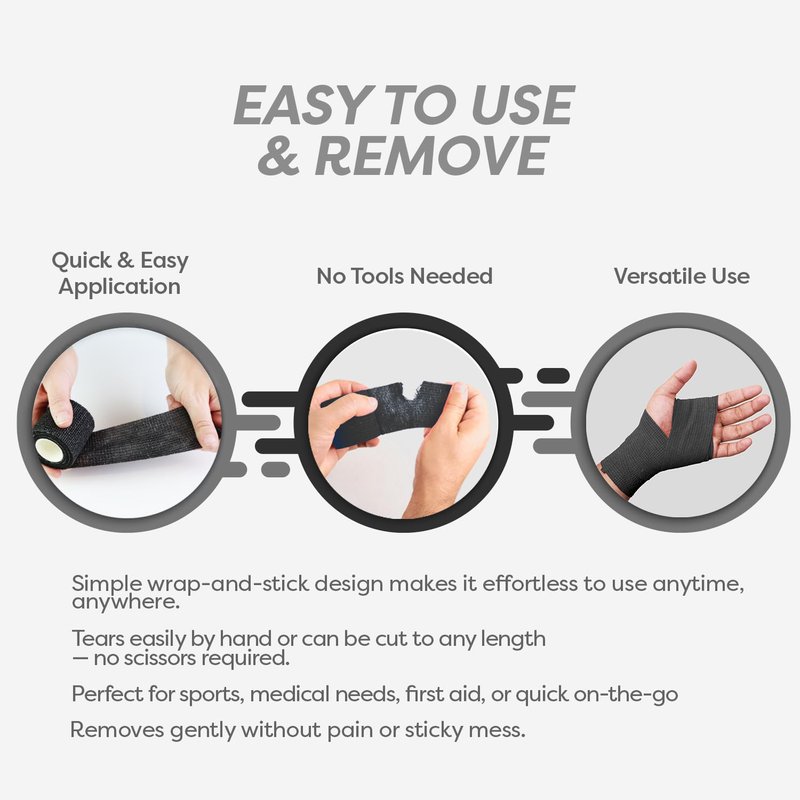 Dynarex Sensi-Wrap Bandage Rolls are Self-Sticking and Provides Stay in Place Compression. Great for Tough to Wrap Areas of The Body. Black, 2” x 5 yds, 1 Box of 36 Rolls (Packaging May Vary)