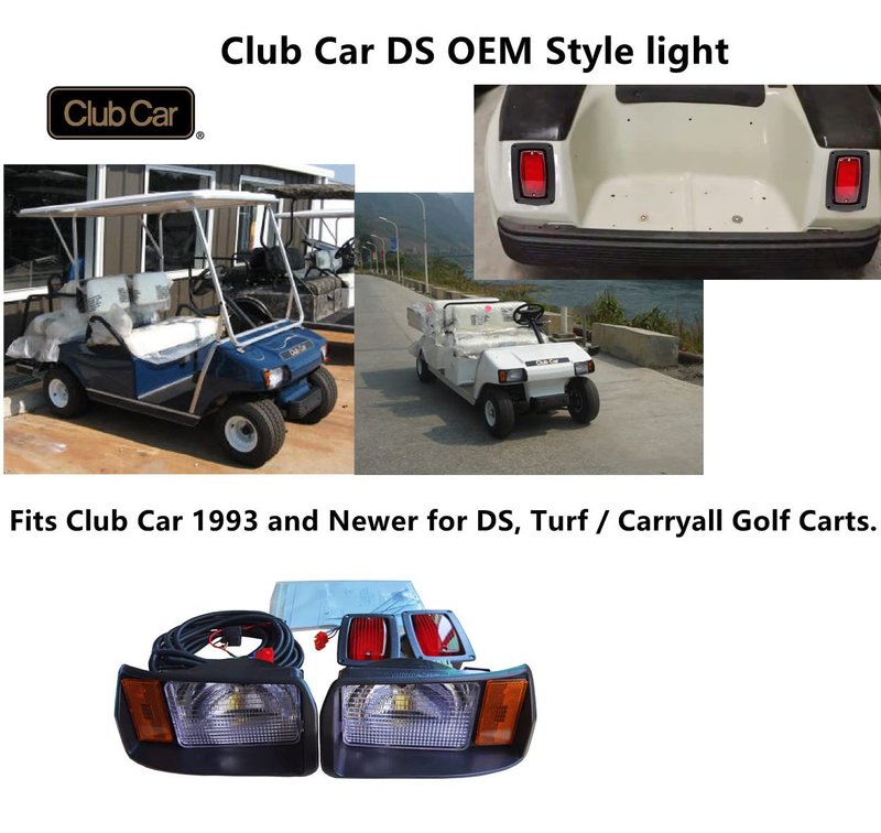 BeAcc Club Car DS Light Kit for 1993-UP Golf Cart Factory Style OEM Basic Headlight & Taillight Kit with Wires Halogen Headlights LED Taillights
