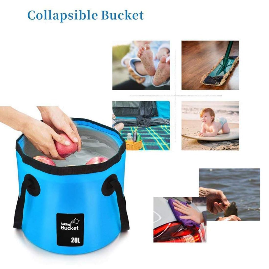 BANCHELLE Collapsible Bucket Water Container Portable Folding Camp Wash Basin for Outdoor Traveling Hiking Fishing Car Washing Gardening Camping (Blue, 20L)