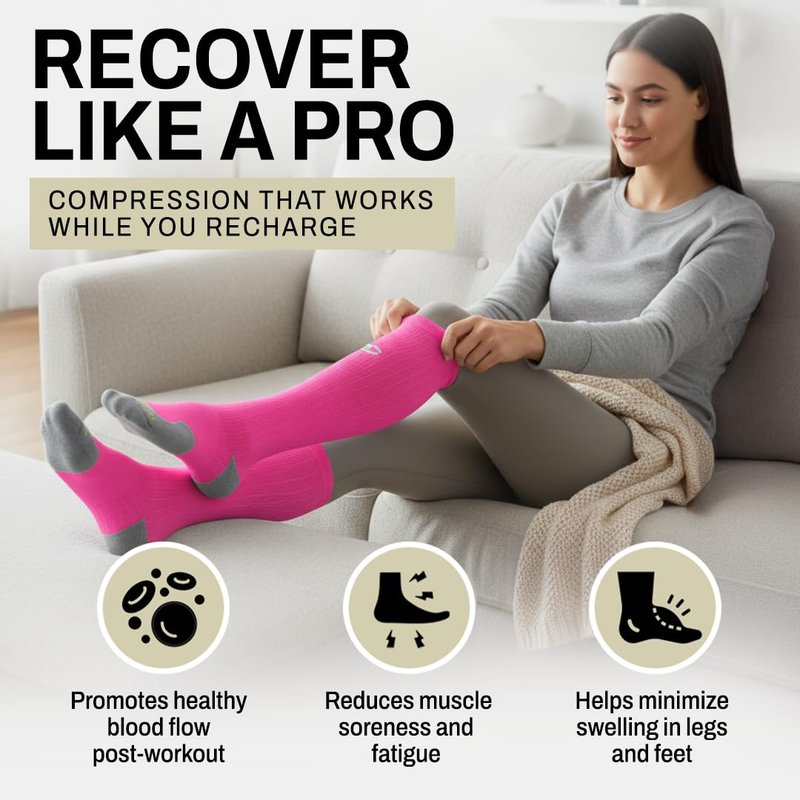 PRO Compression Running Marathon Socks - Calf-Length Travel and Sports Compression Socks for Foot and Ankle Support - Black - 3 Pack (Small/Medium)