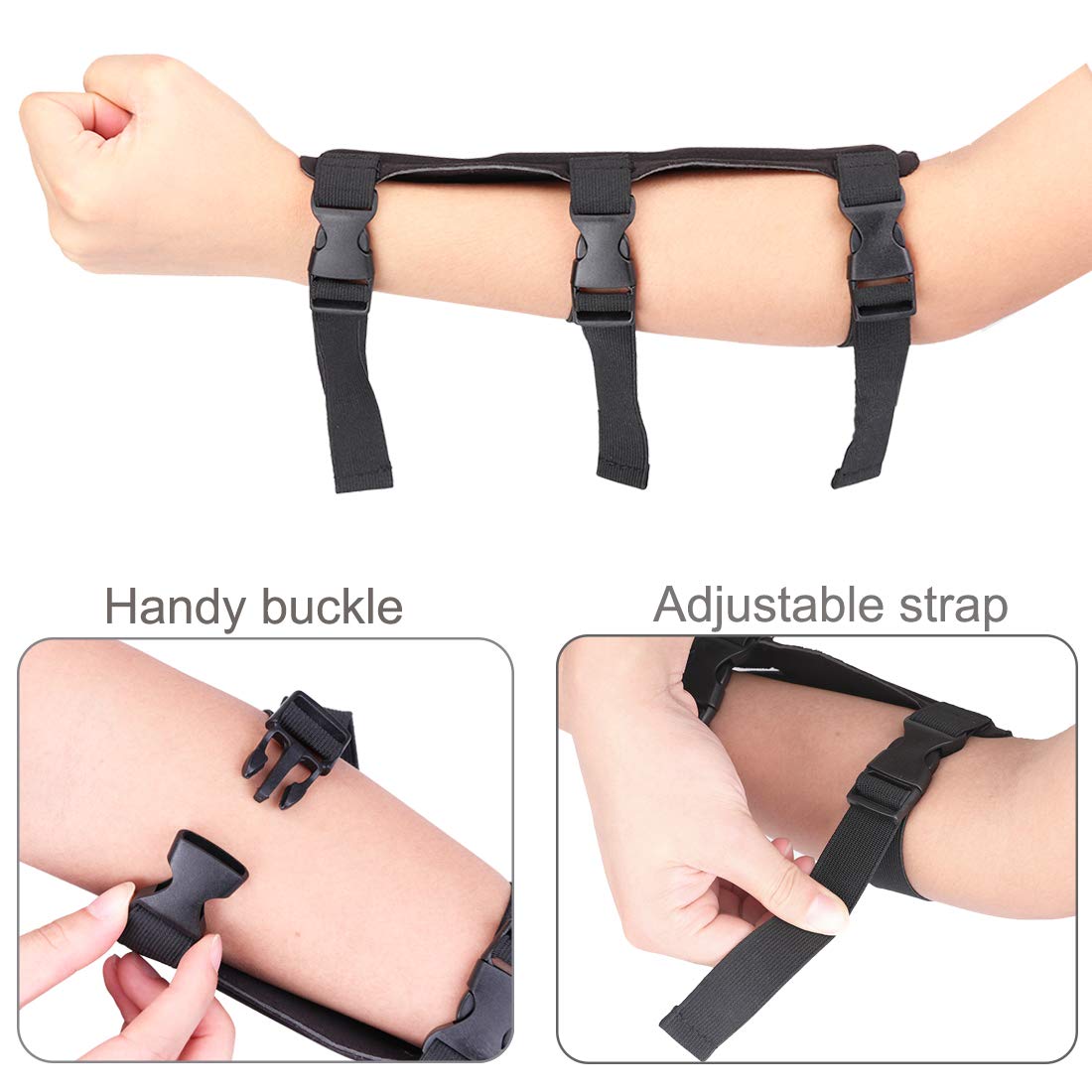 KRATARC Archery Arm Guard Adjustable 3-Strap Accessory Lightweight Hunting Target Practive Adult Unisex (Black, Length 9'')