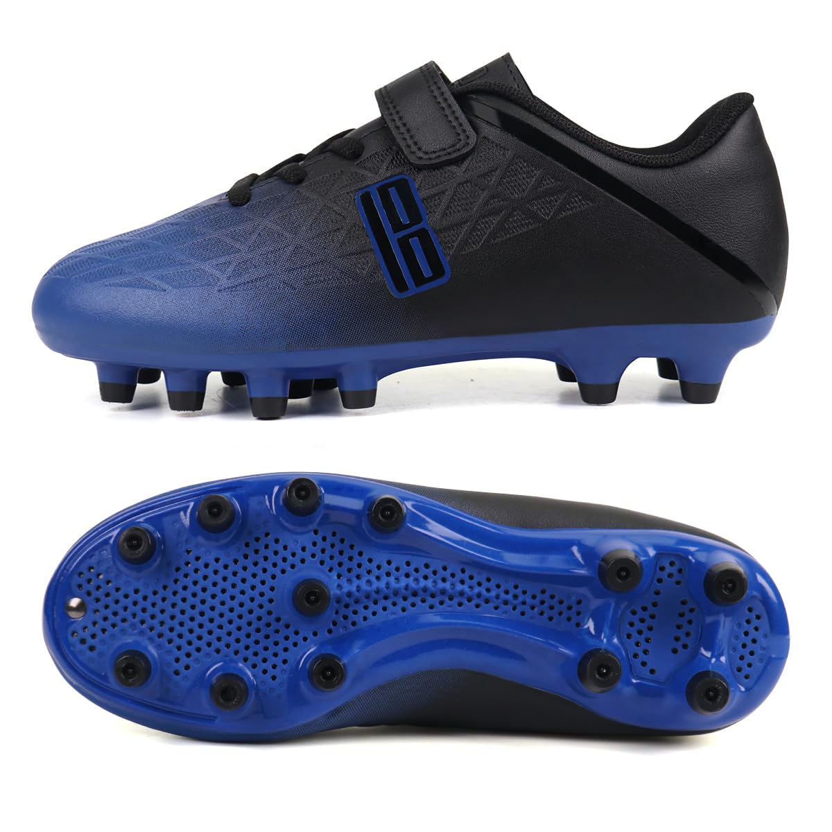 brooman Kids Firm Ground Soccer Cleats Boys Girls Athletic Outdoor Football Shoes (13,Blue Black)