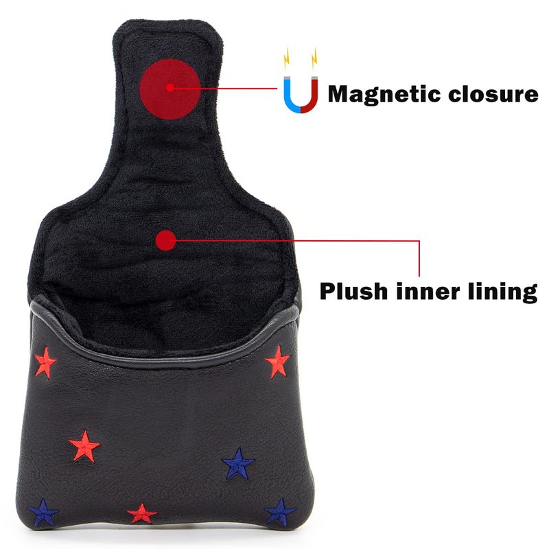 Golf Putter Covers Mallet Putter Headcover Leather Putter Covers Golf Club Covers Magnetic Golf Putter Headcover for Most Brand (Black)