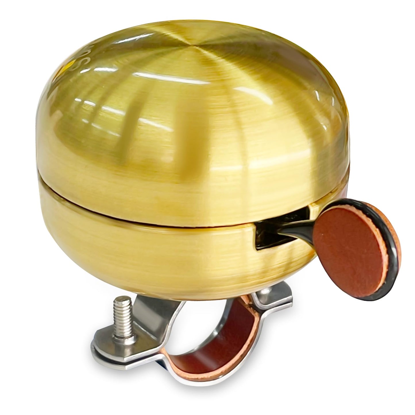 Sunviil Bicycle Bell is Made of Brass and emits a Clear resonant Sound. a Double Echo Ring with Leather Lining and dial. Suitable for City Bicycles ranging from 22.2-31.8mm