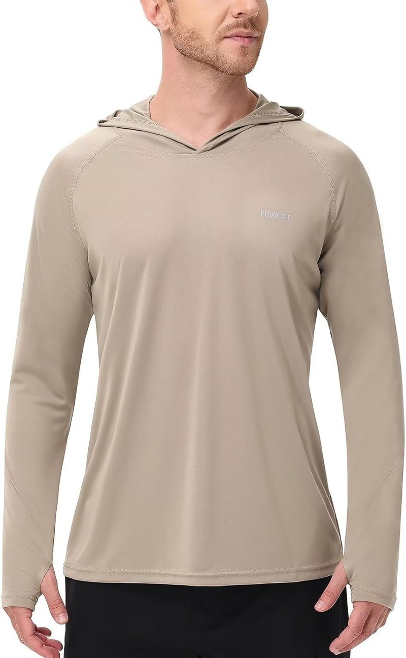 Men's Long Sleeve Athletic Hoodie - Sun Protection Gym Shirt for Hiking, Running & Fishing