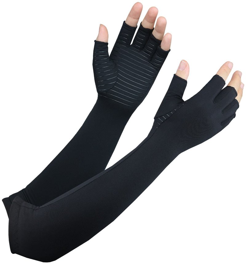 Copper Long Arthritis Gloves,Long Wrist Compression Arm Sleeve Carpal Tunnel Gloves, Fingerless Hand Compression Gloves for Men Women Computer Typing, RSI, Support Hands Wrist &Arms - 1 PAIR (Medium)