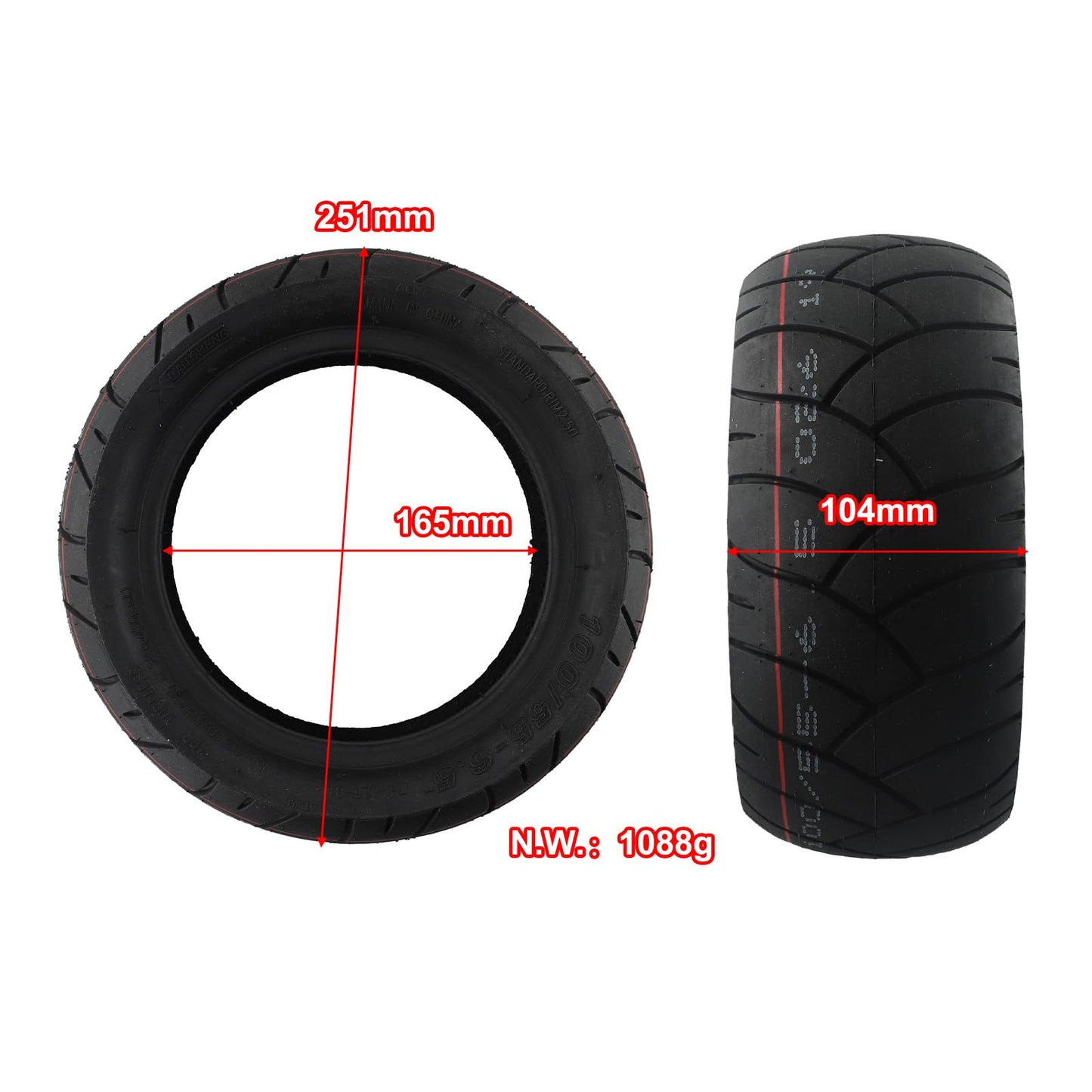 11 inch Electric Scooter Tubeless Tire 90/65-6.5 Tubeless Tires 100/55-6.5 Tubeless Tyre For Modified Electric Scooter Replacement Wheel