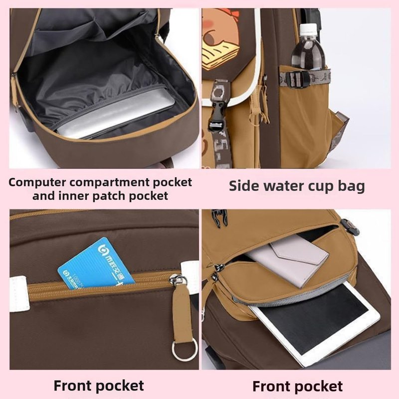 Cute Pink Capybara Backpack with Chic Case and More Pins Ita Bag Kawaii Cartoon Large Capacity Mochila De Capybara (Brown3)