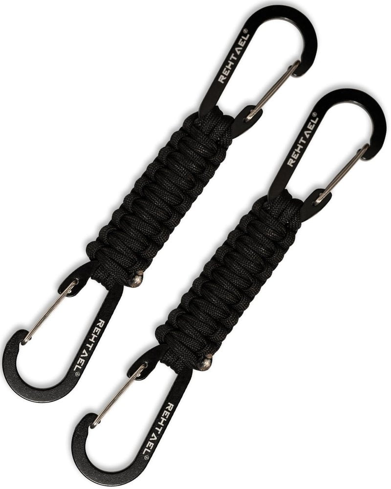 REHTAEL Heavy Duty Paracord Keychain with 2 Carabiner Clip for Keys, Military Lanyard Key Chain, Stroller Clip Hooks for Water Bottle Backpack Men Women, Camping Hiking (2Pcs, 2 X Black)