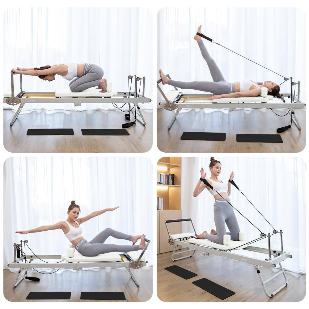 ARKANTOS Foldable Pilates Reformer, Pilates Machine, Pilates Equipment for Gym Workout and Home Use, Suitable for Intermediate and Beginners Users (White)