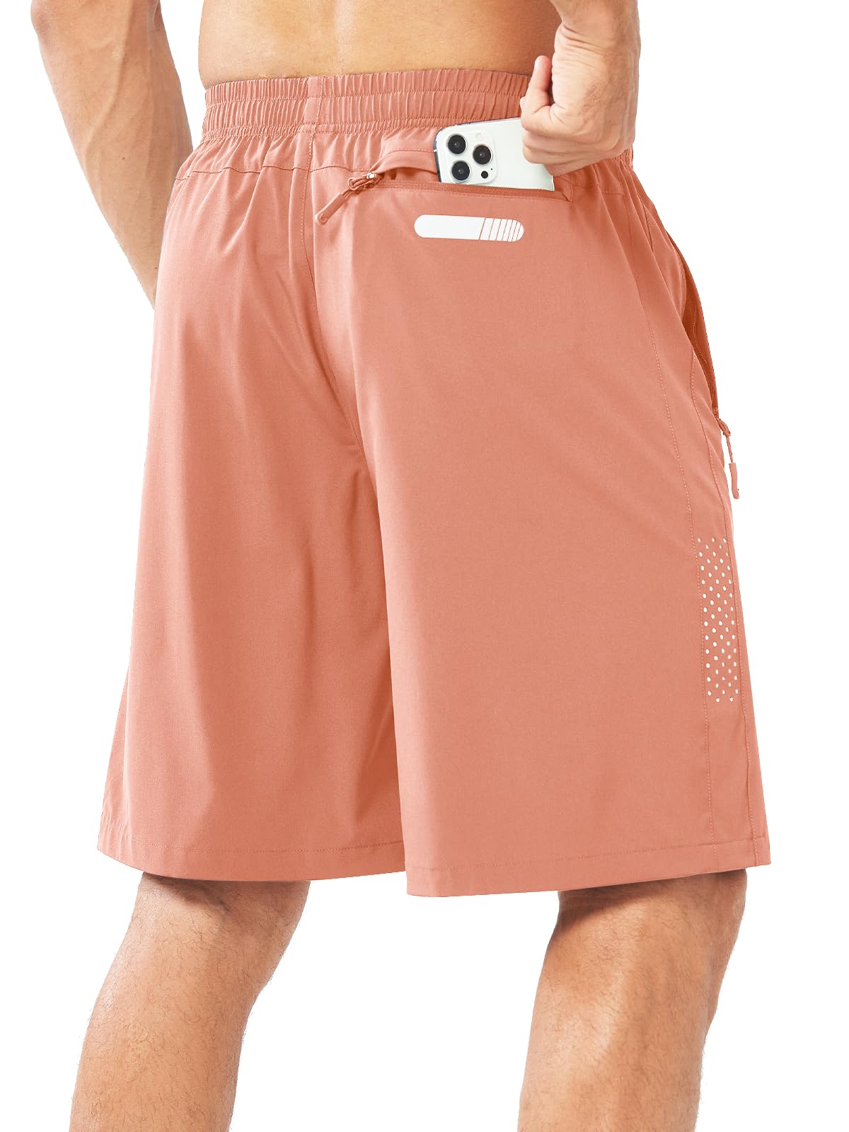 NORTHYARD Men's Athletic Running Shorts Gym Workout 7"/9"/5" Quick Dry Lightweight Sports Basketball Tennis 3 Zipper Pockets PINKORANGE-9inch M