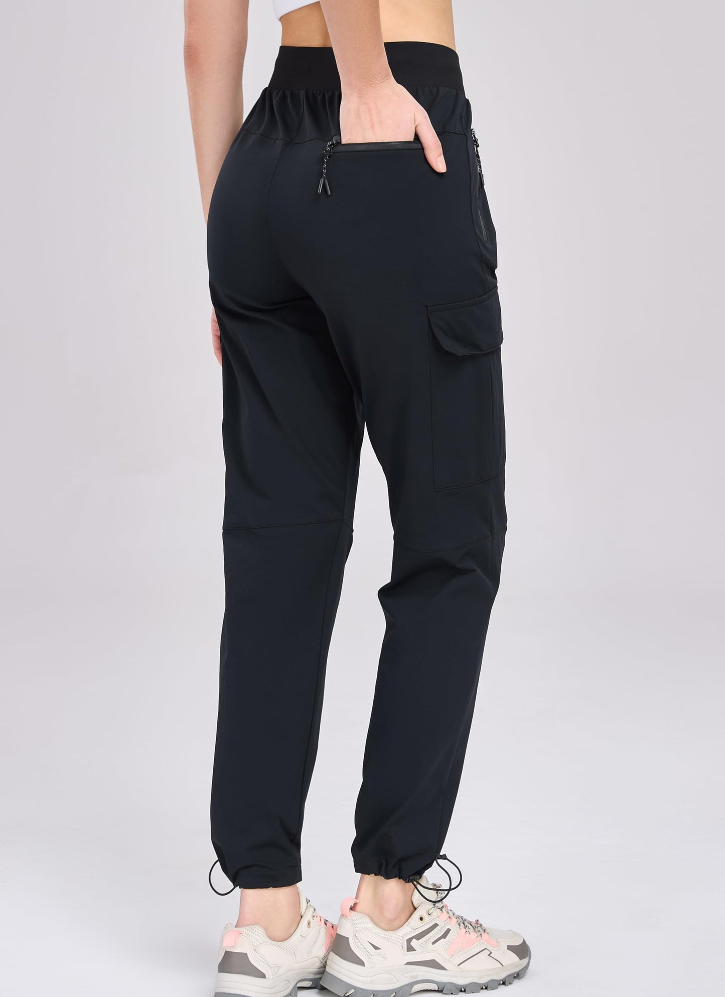 Oalka Women's Hiking Pants Water Resistant Quick Dry Cargo Black L