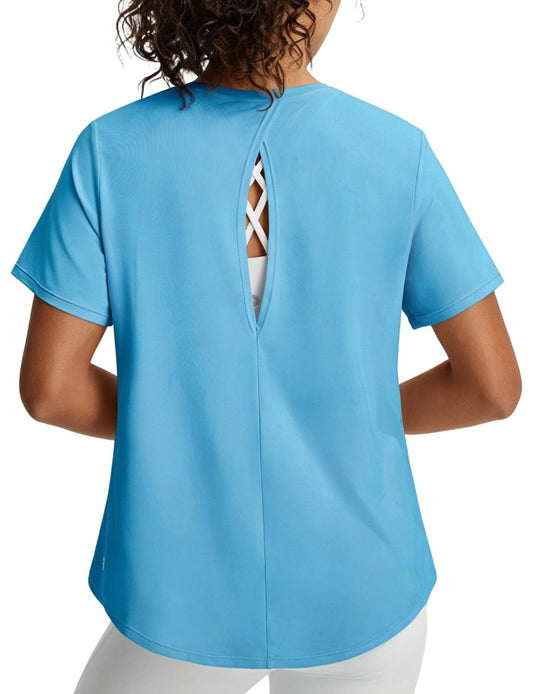 baleaf Women's Short Sleeve Workout Tops Open Back Yoga Shirts UPF 50+ Athletic Gym Running T Shirt