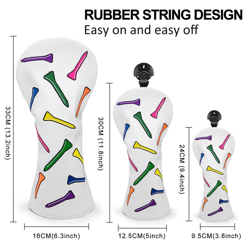 1pc or 3pcs Golf Club Covers Driver Headcover 3 Wood Cover Hybrid Rescue Headcover PU Leather Colorful Golf Headcovers Set 13 H Golf Gifts for Men Women Golfers (Hybrid Cover 1pc)