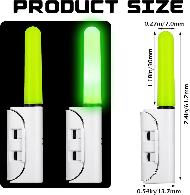 Glooglitter Fishing Glow Sticks - 6 LED Night Fish Alert Lights with 8 Rechargeable Batteries & Charger