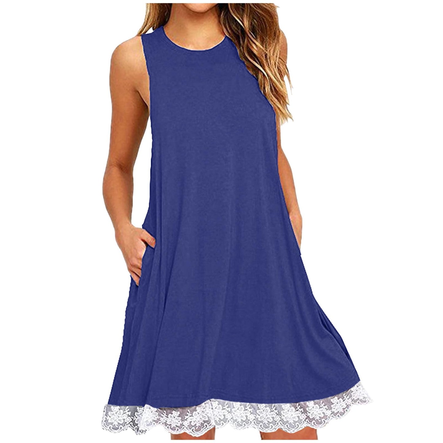 Borniu Summer Dresses for Women 2024 Casual Beach Sleeveless Tank Dress Crewneck Swing T Shirt Dresses Pockets Loose Sundress