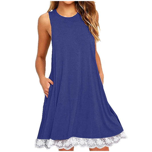 Borniu Summer Dresses for Women 2024 Casual Beach Sleeveless Tank Dress Crewneck Swing T Shirt Dresses Pockets Loose Sundress