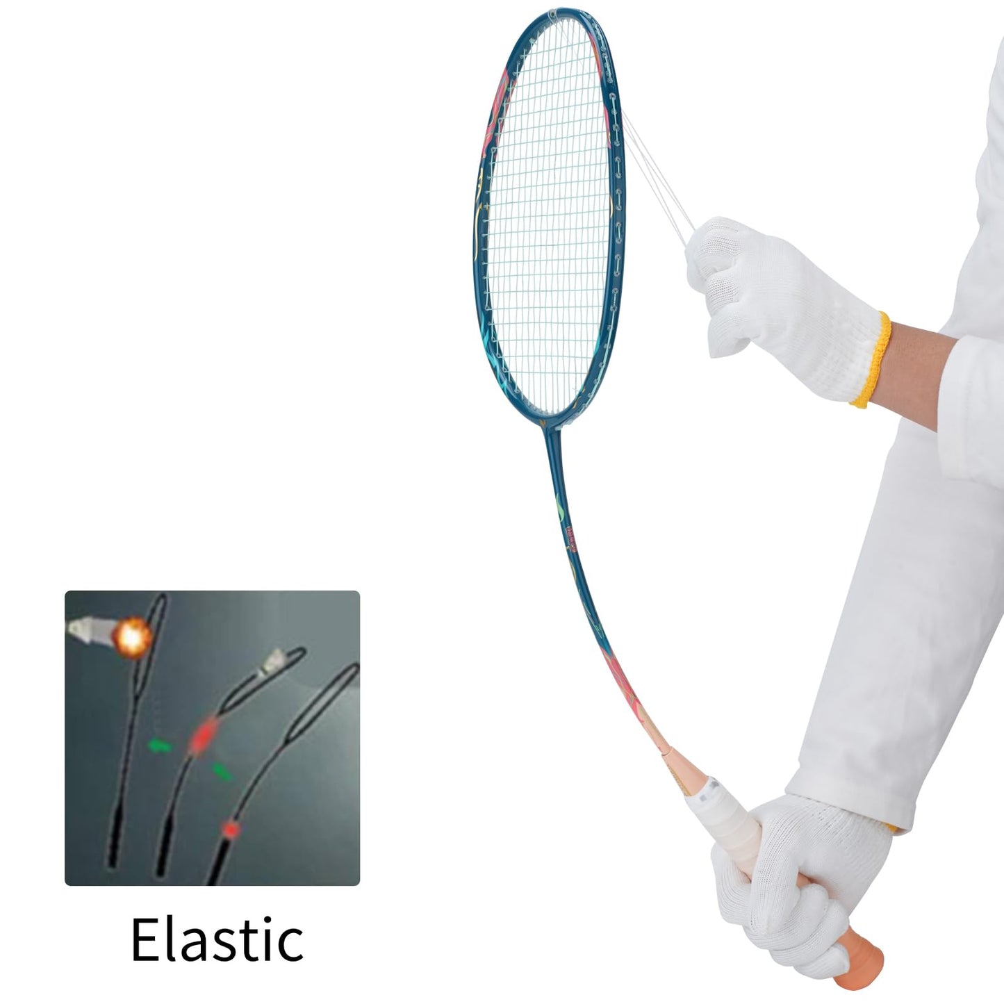 YODIMAN Single Professional Badminton Racket for Advanced Players - 50T Graphite Carbon Fiber with Aerodynamic Frame, Pre-Strung 26lbs, Ultra-Light 5U for Club & Tournament