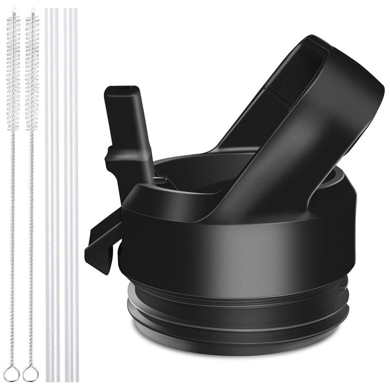 Straw Cap for YETI Rambler Bottle and RTIC Bottle, Straw Lid with 2 Straws and 2 Brushes (Black)