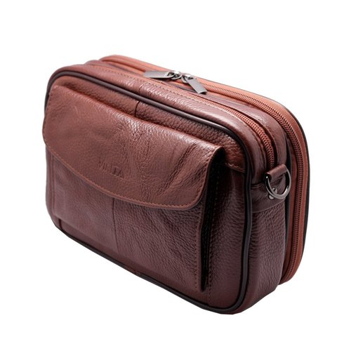 Vidlea Mens Handbag Cowhide Leather Messenger Bag Organizer Checkbook Wallet Purse with Wristlet Crossbody Shoulder Strap (Tan)