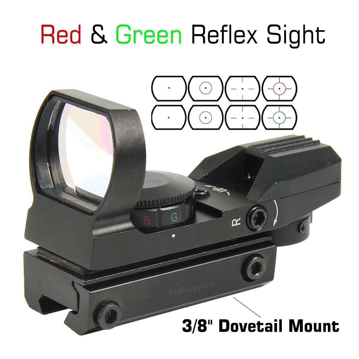 TACFUN Red and Green Reflex Sight with 4 Reticles, 3/8" Dovetail Mount for Airgun Airsoft and .22 RF