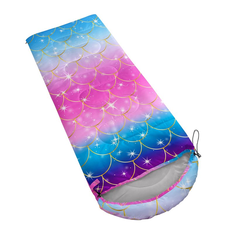 Axolotl Mermaid Scales Kids Girls Sleeping Bag - Lightweight Warm Cold Weather Hike Travel, Waterproof Portable Camping Outdoor Indoor Rainbow