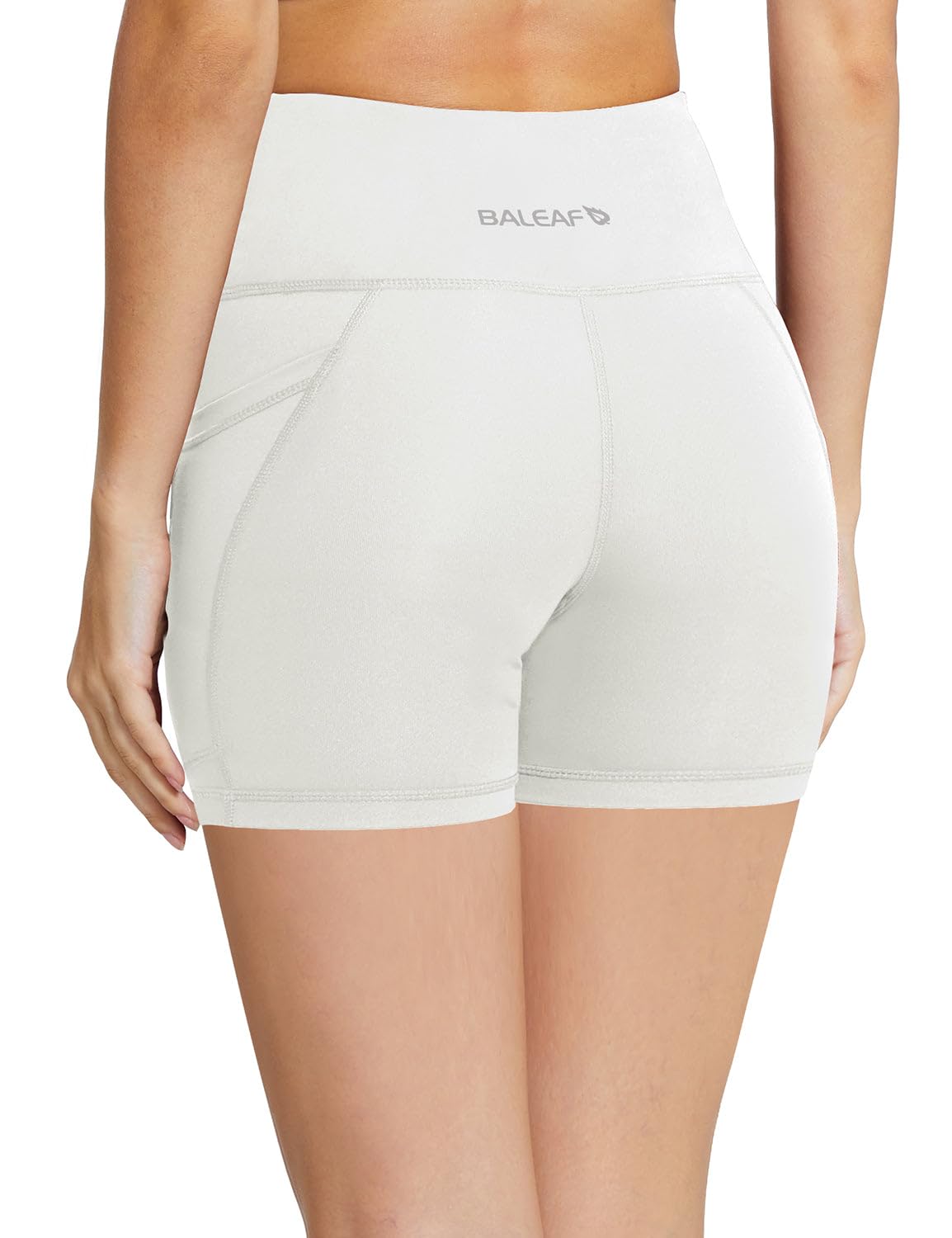 baleaf Biker Shorts Women Yoga Gym Workout Spandex Running Volleyball Tummy Control Compression with Pockets 5" 2-Pack Black/White XS