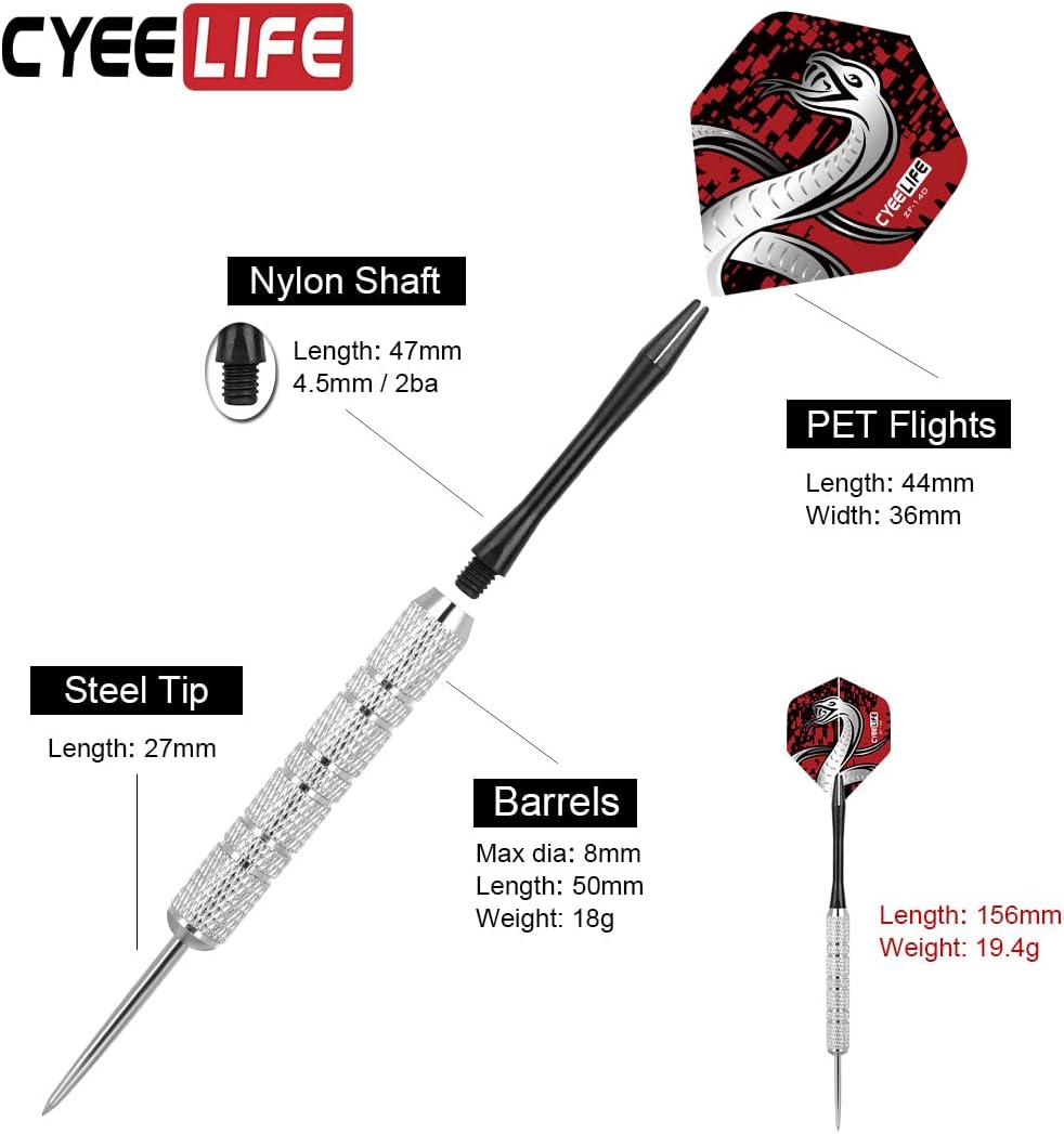Steel Tip Darts Set - Complete Set with Shafts, Protectors, Extra Flights & Sharpener | Perfect for Game Night