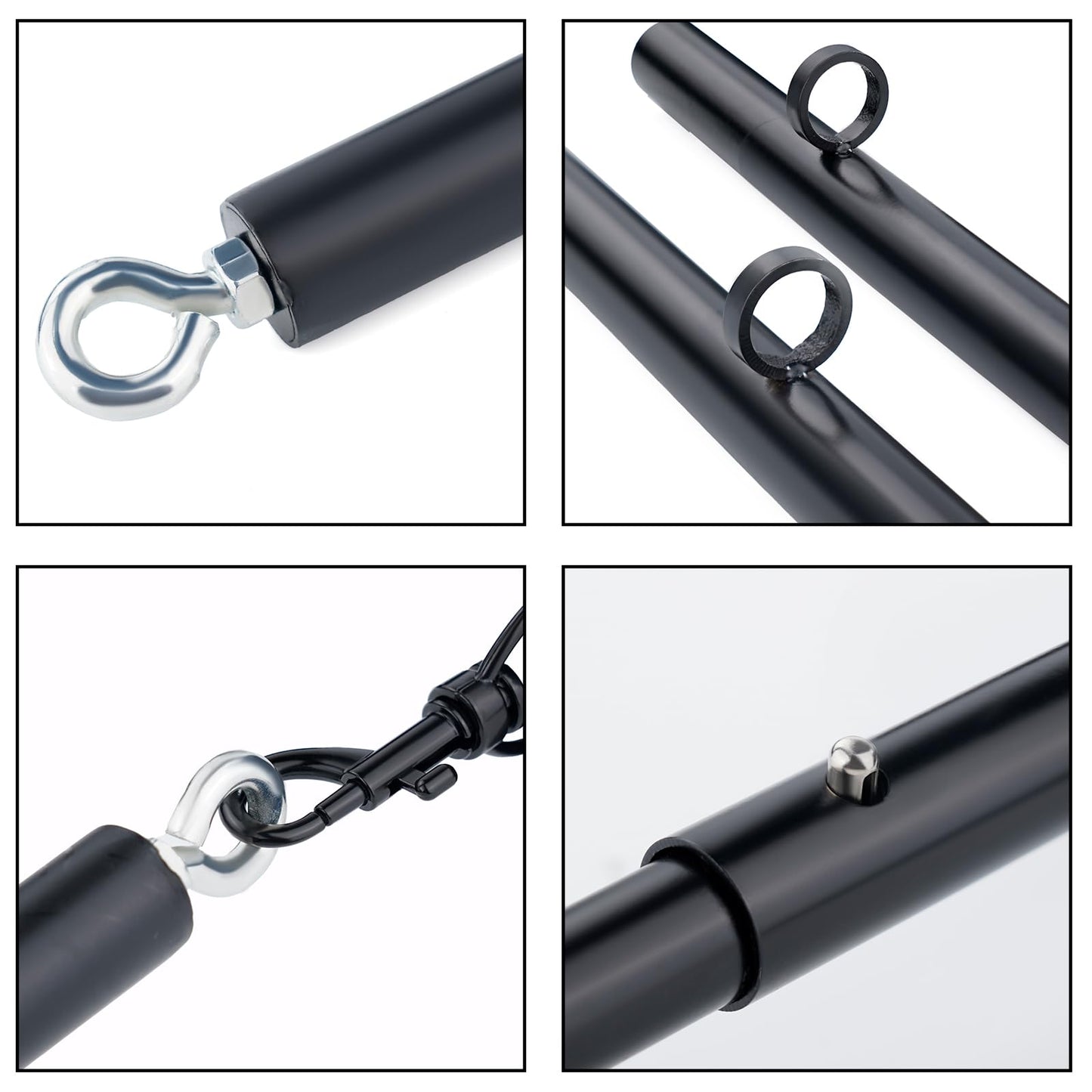 Black Heavy Duty Stainless Steel Expandable Spreader Bar with 4pcs Furry PU Purple Adjustable Straps, Training Fitness Kit,Home Indoor Sports Yoga Set