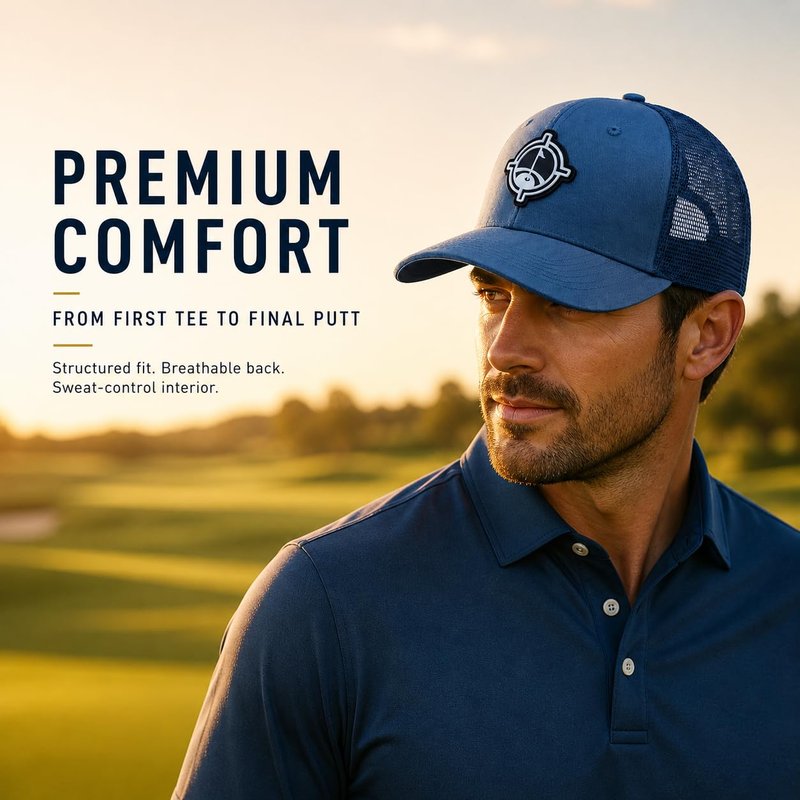 Premium Golf I Gym I Boat I Hiking I Tennis I Bike Hat – TourDry Sweat System, Odor-Resistant Sweatband, Moisture-Wicking Liner, Structured 6-Panel Design, One Size Fits All- Dark Blue