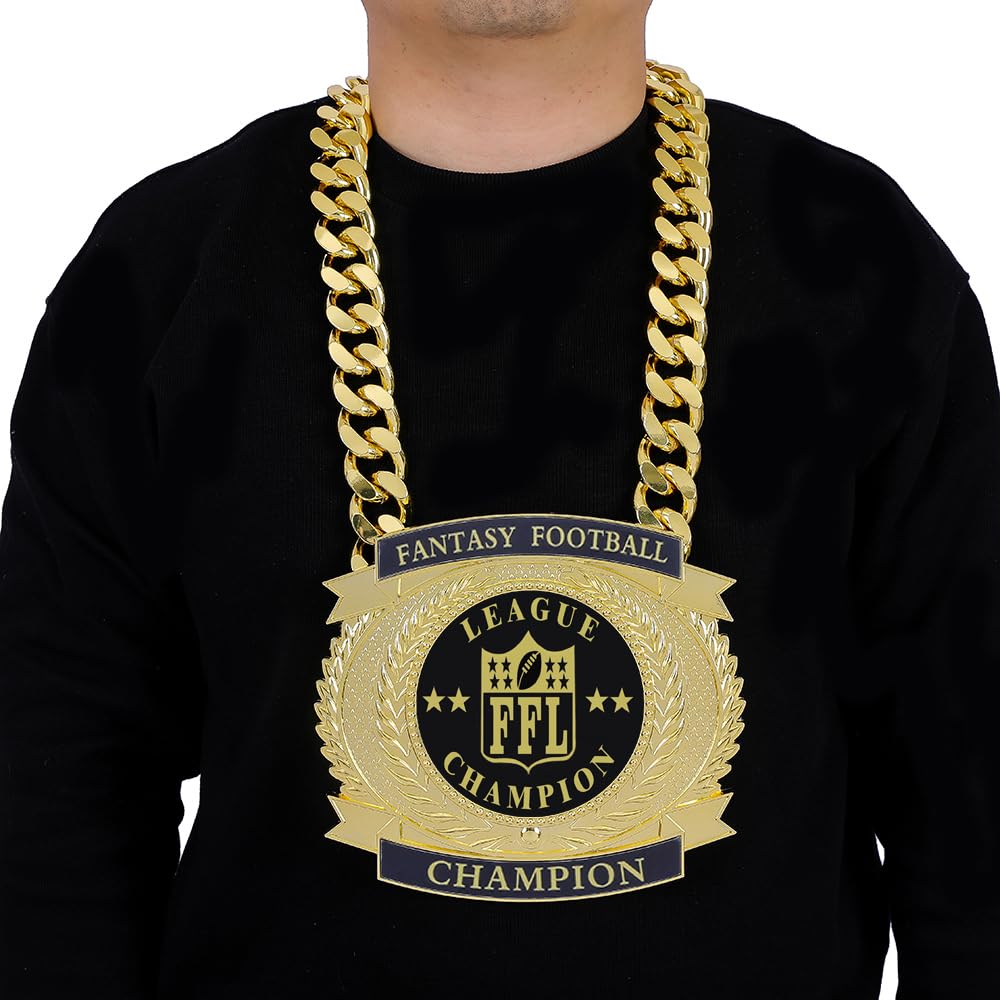 guancrown Fantasy Football Medal, Championship Chains Award Winner Prize Trophy, 7-3/4″ x 7″ Large Champ Medal (Black) (Gold Fantasy Football Medal)