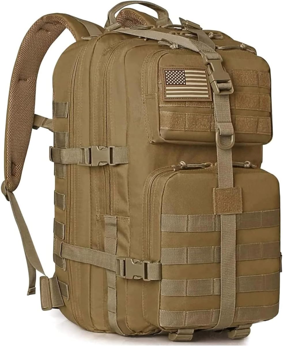REEBOW GEAR Tactical Backpack - Military Style Assault Pack for Men | 40L Tan Hiking Daypack