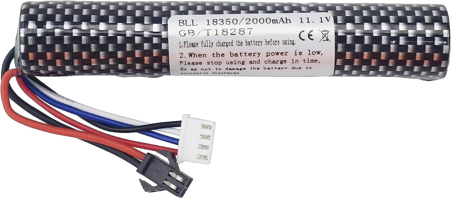 11.1V 2000mAh Li-Ion Battery for Airsoft Gel Blasters - SM-2P Plug & USB Charger | Replacement Power Source