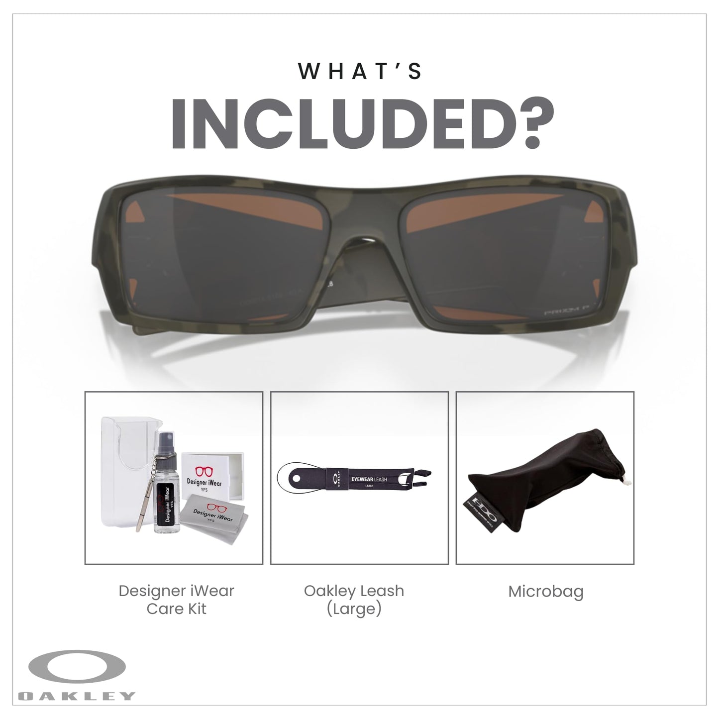 Oakley Gascan OO9014 Matte Camo/Prizm Tungsten Polarized Sunglasses Leash + BUNDLE with Designer iWear Eyewear Kit