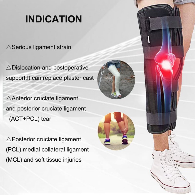 3-Panel Knee Immobilizer Full Leg Support Brace 21" Length Aluminum alloy Straight Knee Splint - for Knee Pre-and Postoperative & Injury or Surgery Recovery Applicable height 5‘3”--6’8“(Update Size M )