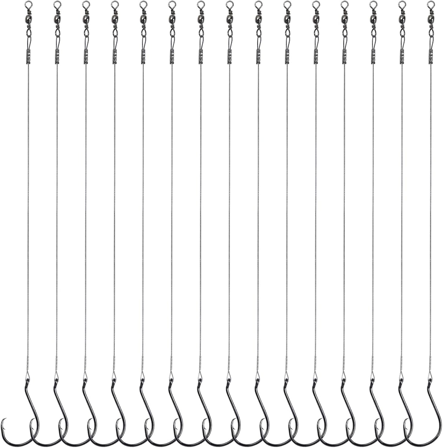 Circle Hooks Rigs - 15pcs Fishing Leader Rigs with Steel Wire | Sizes 1/0 to 10/0 for Bass & Catfish Fishing
