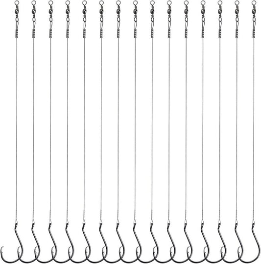 Circle Hooks Rigs - 15pcs Fishing Leader Rigs with Steel Wire | Sizes 1/0 to 10/0 for Bass & Catfish Fishing