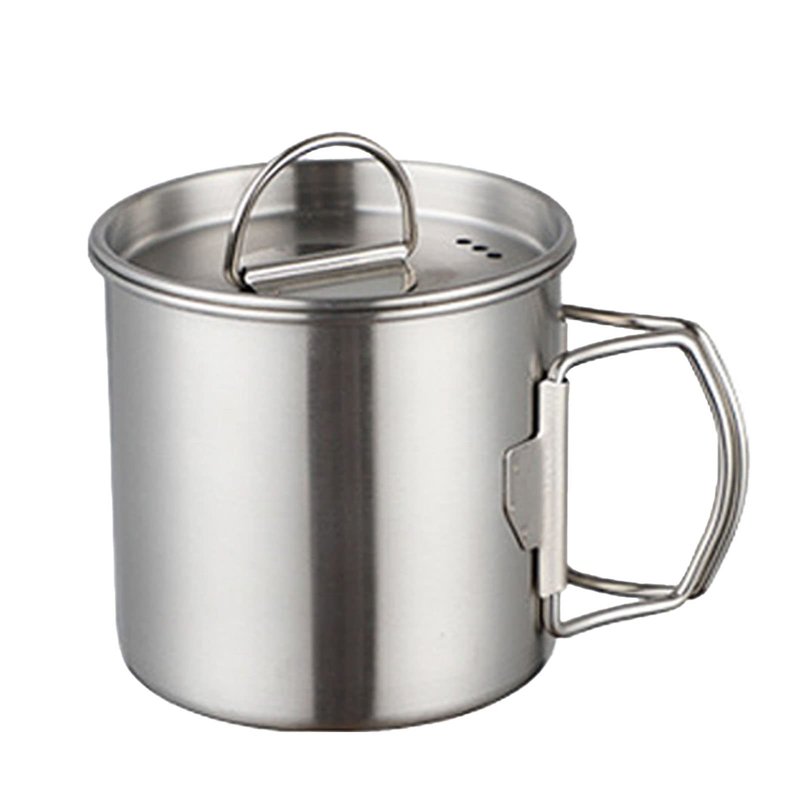 Tomotato Stainless Steel Camping Cup with Foldable Handle, 12oz Lightweight Single Wall Backpacking Cup with Lid, Portable Mug for Outdoor Cooking, Hiking, Travel, Fishing (350ml)