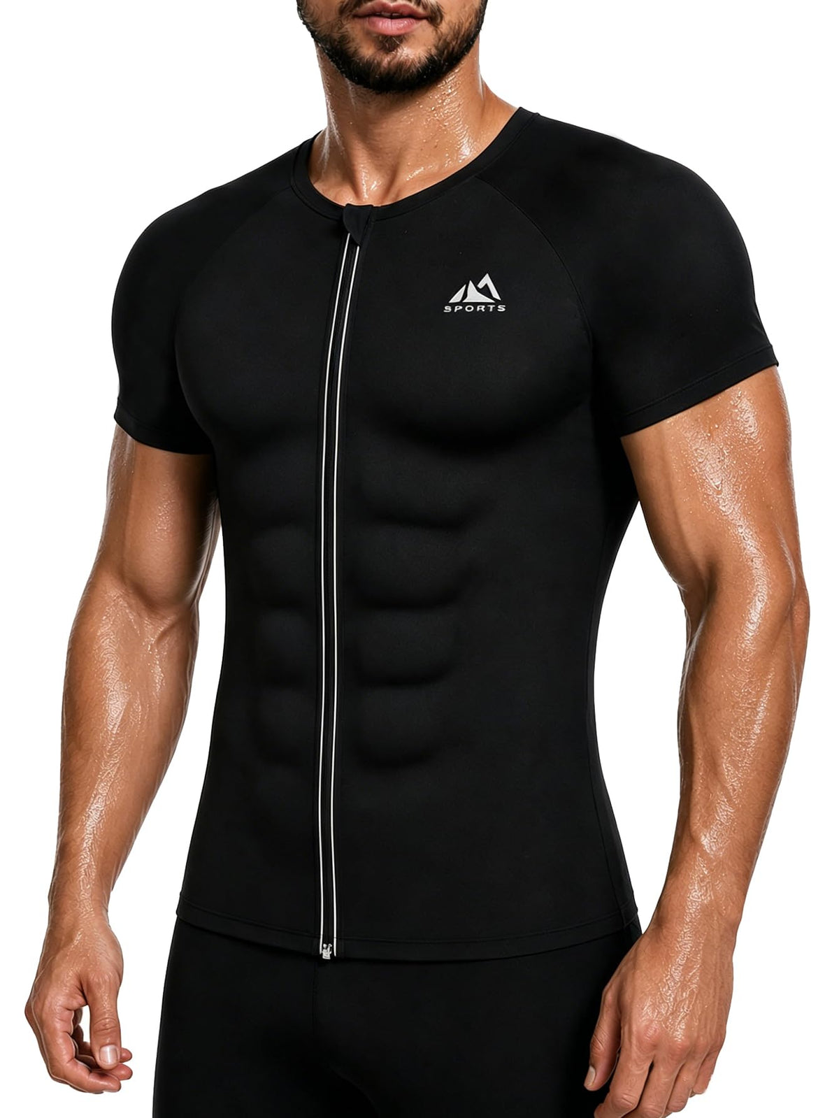 Sauna Shirt for Men Sauna Suit Short Sleeve Sweat Shirt Zipper T-Shirt